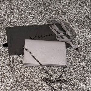 All Saints Leather Light Purple Gray Crossbody Bag with chain or leather strap